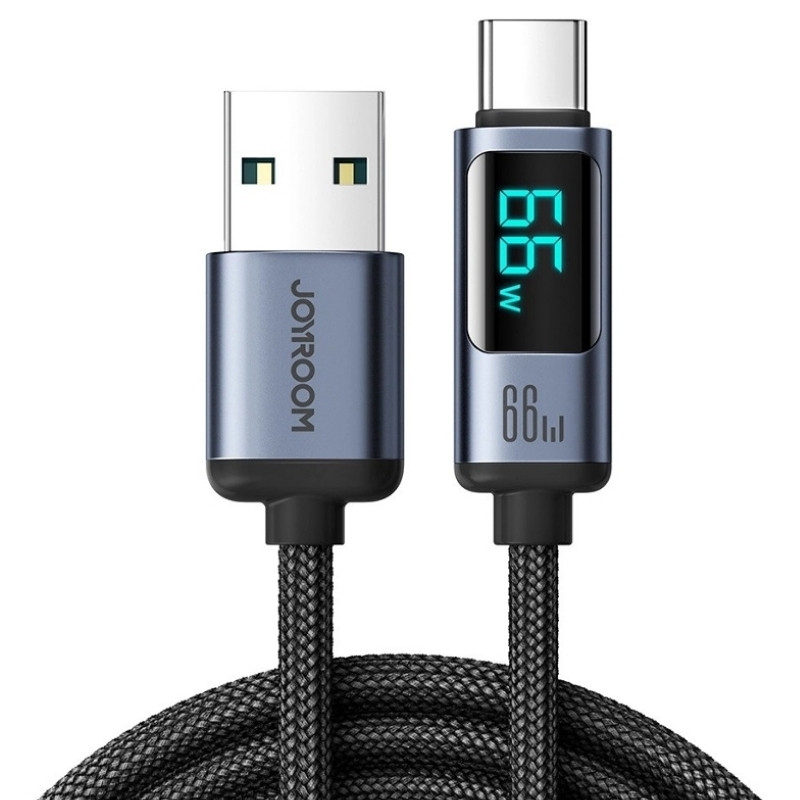 Joyroom Cabo Prism Series 66 W USB‑A para USB‑C 1,2 m com ecrã LED (Preto) - Item